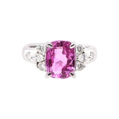 3.71 Carat, Natural Pink Sapphire and Diamond Cocktail Ring Set in Platinum