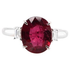 3.71 Carat Natural Rubellite Tourmaline and Diamond Ring Set in Platinum