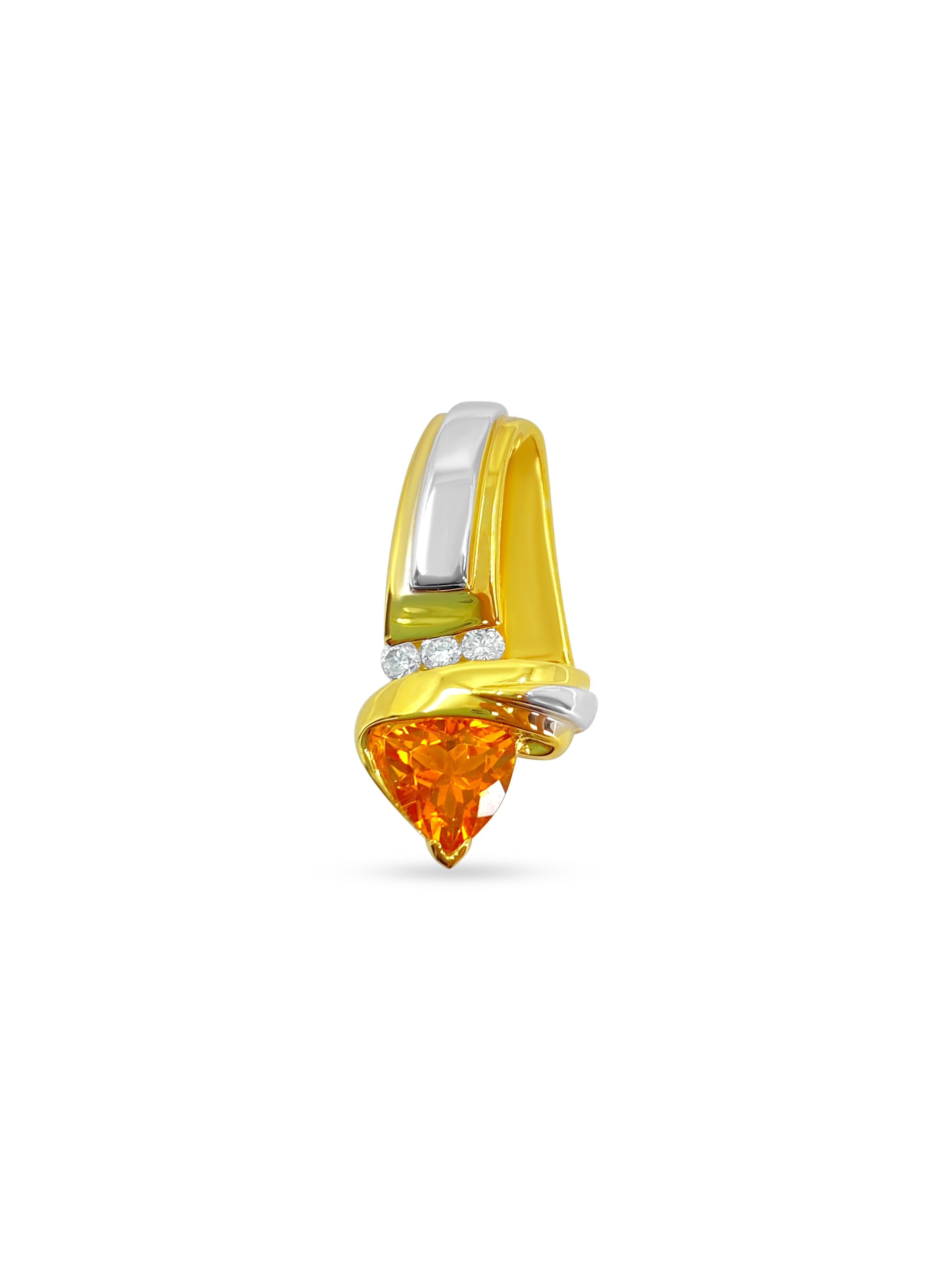Crafted from 14k yellow gold, this exquisite ring showcases a stunning 2.50-carat orange sapphire accented by a total of 0.21 carats of diamonds. With SI clarity and G color, all gemstones are 100% natural earth mined, ensuring exceptional quality