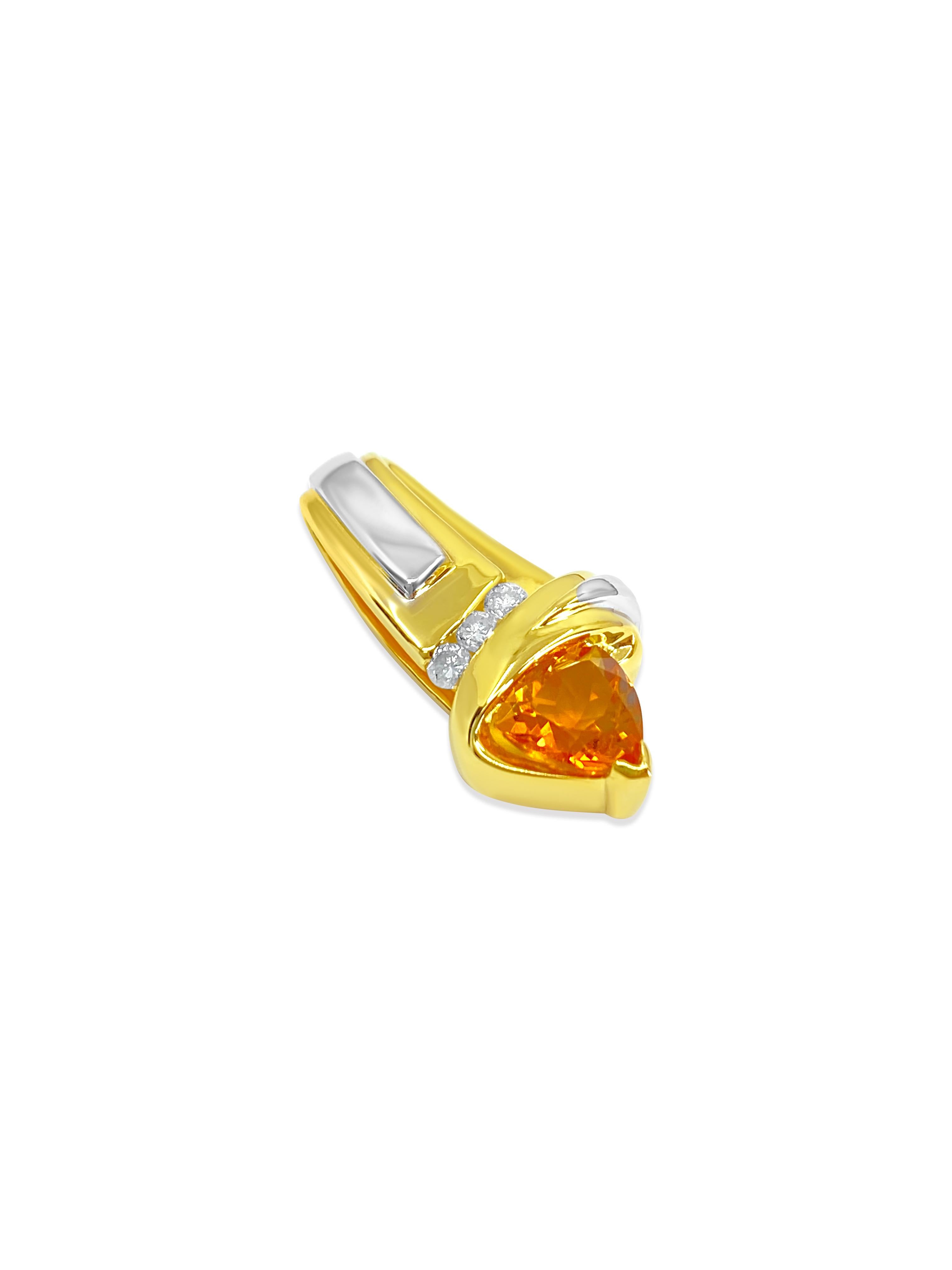 Women's or Men's 3.71 Carat Orange Sapphire & Diamond Pendant For Sale