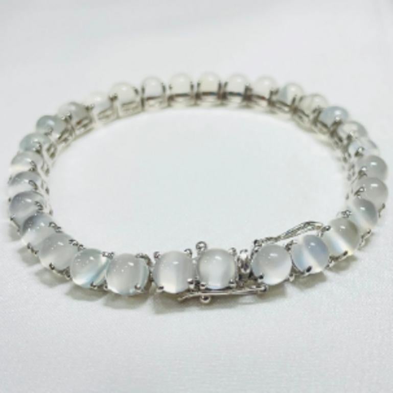 Contemporary 37.1 Carat Round Moonstone Tennis Classic Bracelet for Mom in Sterling Silver For Sale
