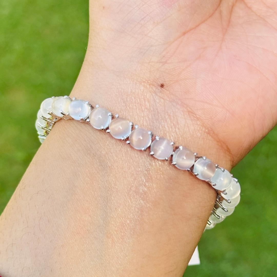 Round Cut 37.1 Carat Round Moonstone Tennis Bracelet for Mom Crafted in Sterling Silver For Sale