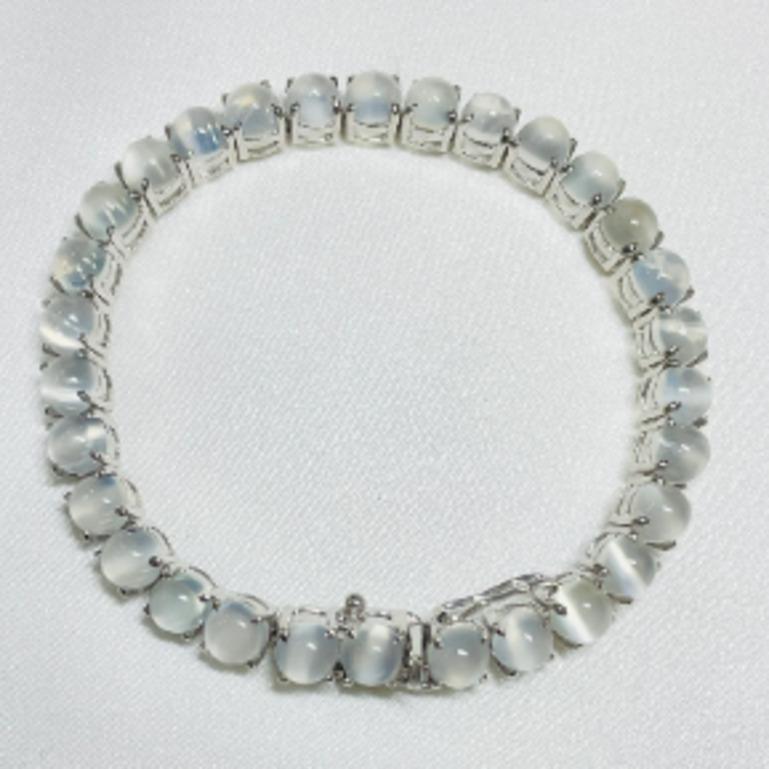 Women's 37.1 Carat Round Moonstone Tennis Classic Bracelet for Mom in Sterling Silver For Sale