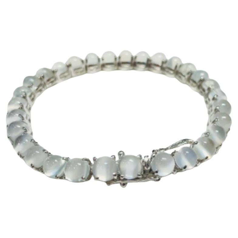 37.1 Carat Round Moonstone Tennis Classic Bracelet for Mom in Sterling Silver For Sale
