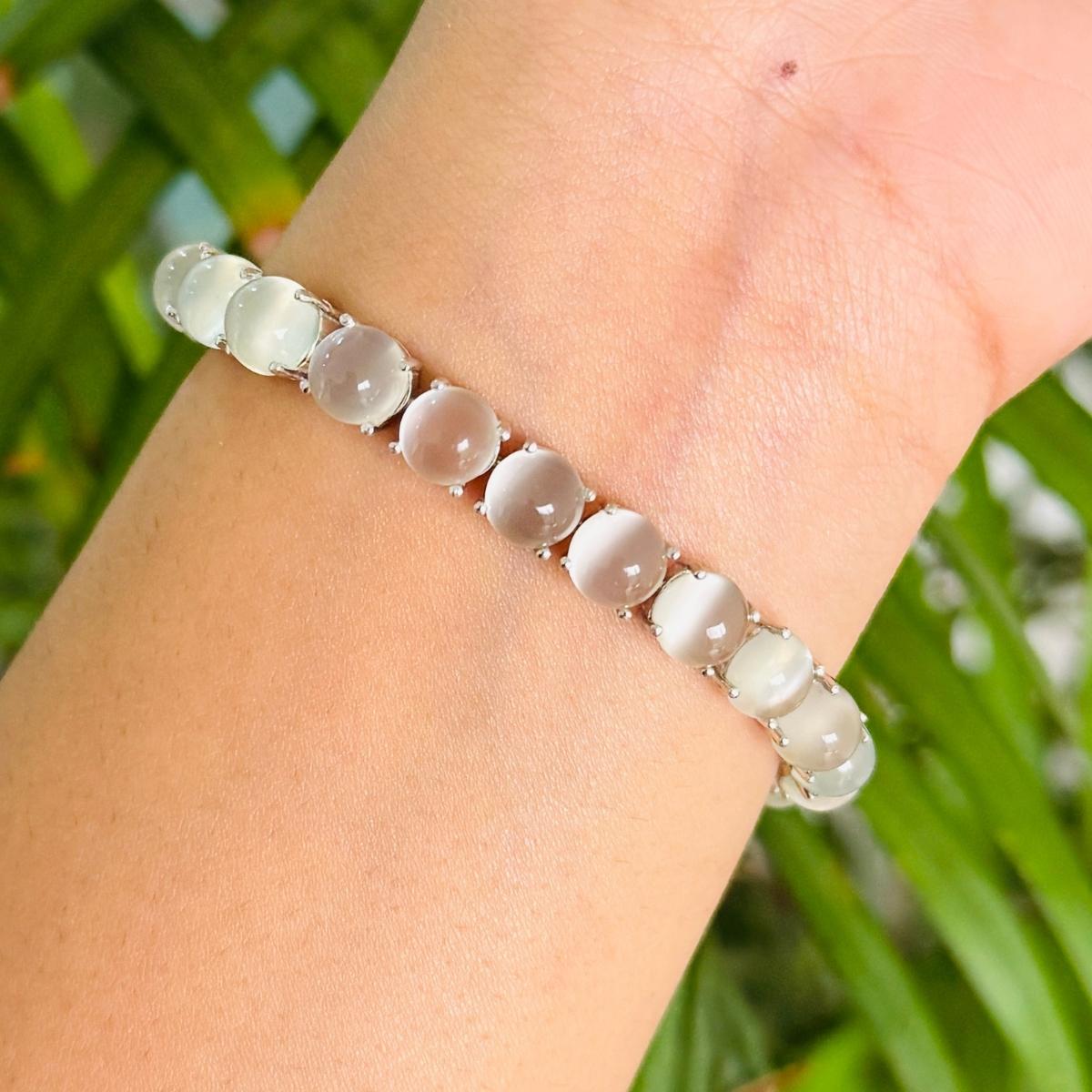 Pulsera de tenis con piedra de luna redonda de 37,1 quilates para mamá, hecha a mano en plata de ley en venta 4