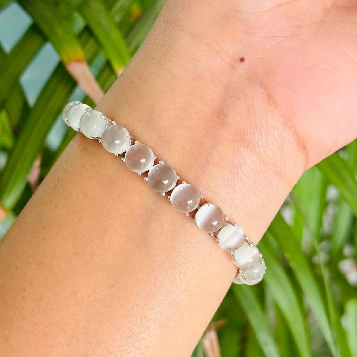 De las mujeres Pulsera de tenis con piedra de luna redonda de 37,1 quilates para mamá, hecha a mano en plata de ley en venta