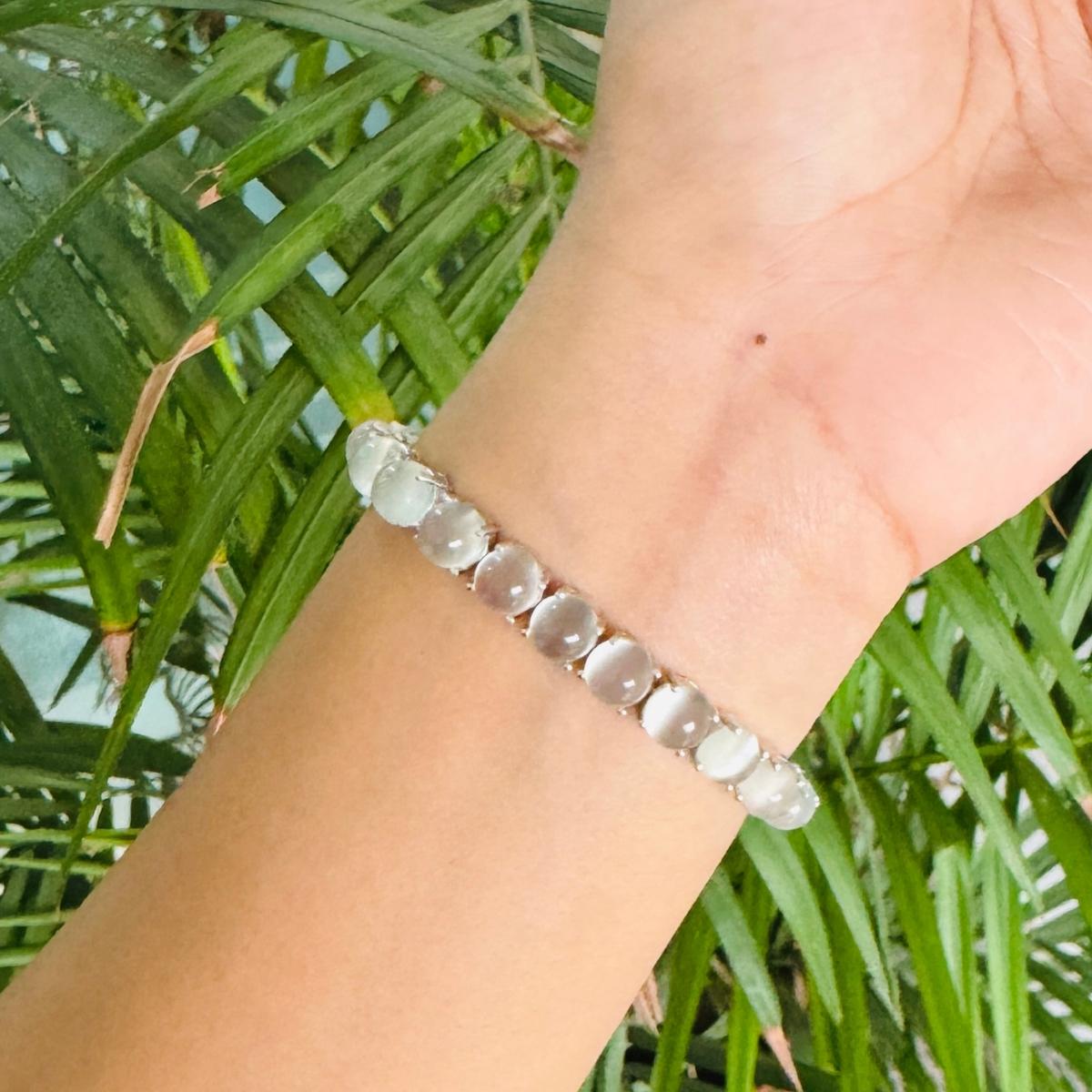 Pulsera de tenis con piedra de luna redonda de 37,1 quilates para mamá, hecha a mano en plata de ley en venta 3