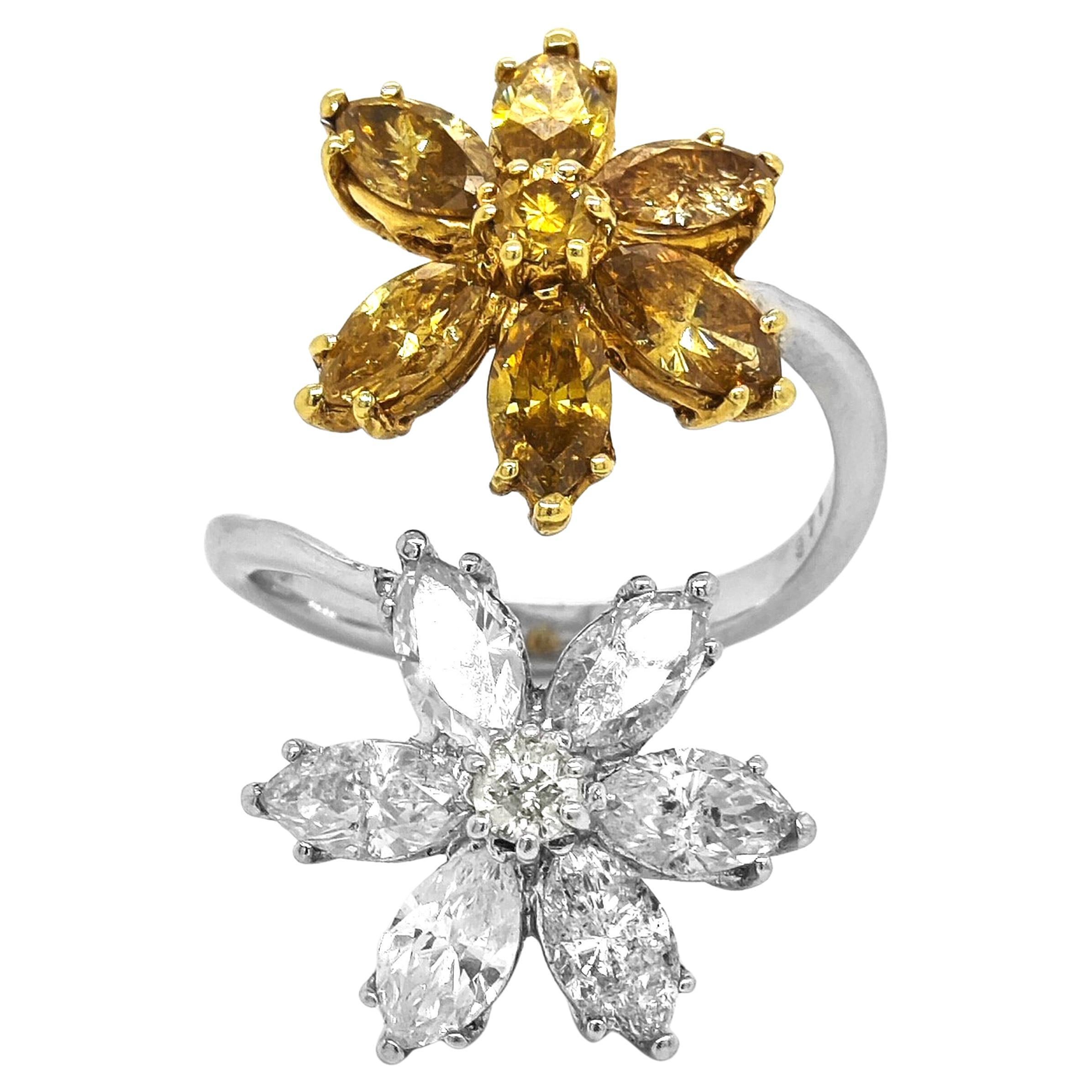 3.71 Carats Yellow and White Diamond White and Yellow Gold Ring