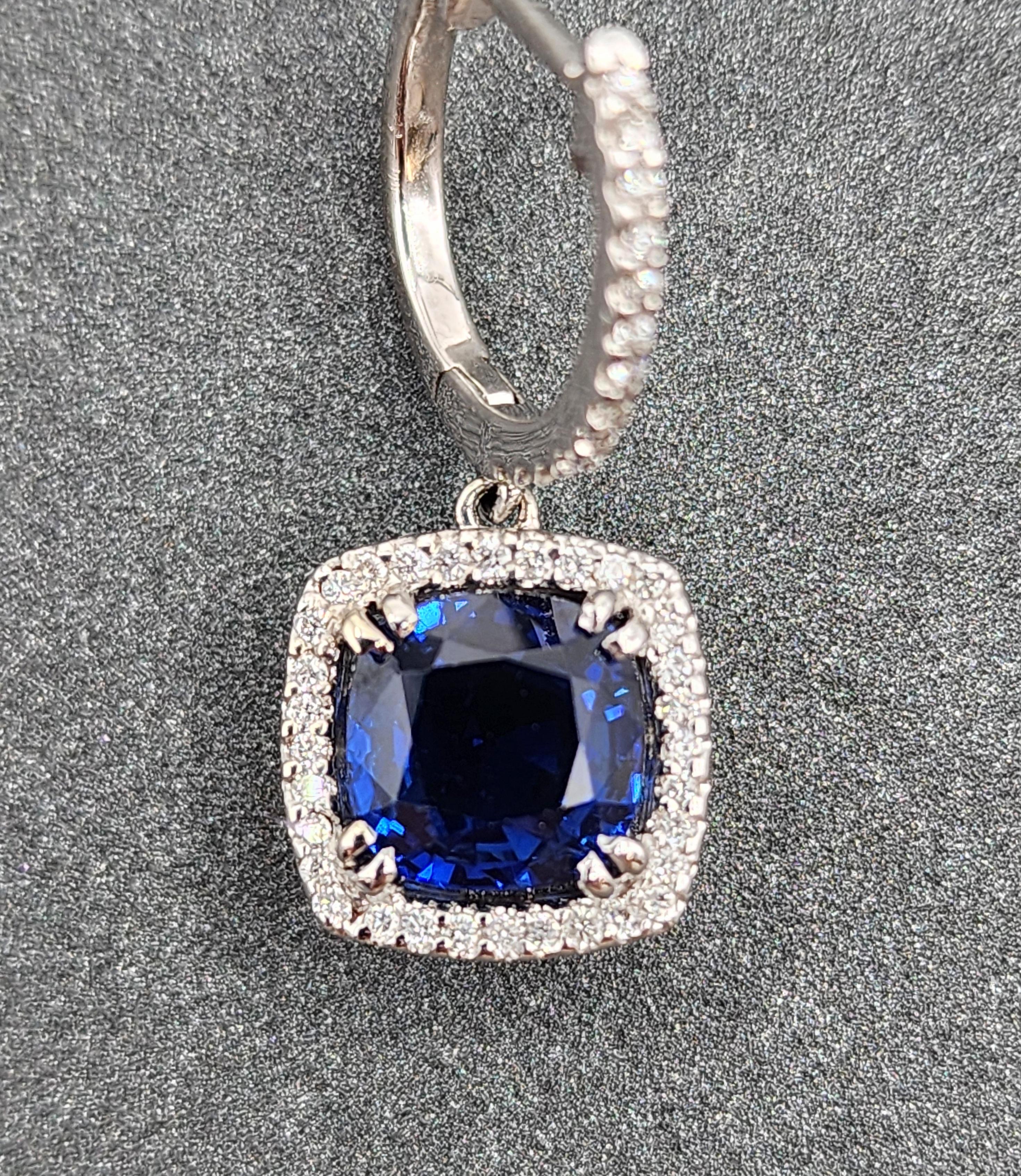 3.71 ct Natural Sapphire & Diamond Earrings In New Condition For Sale In Chicago, IL