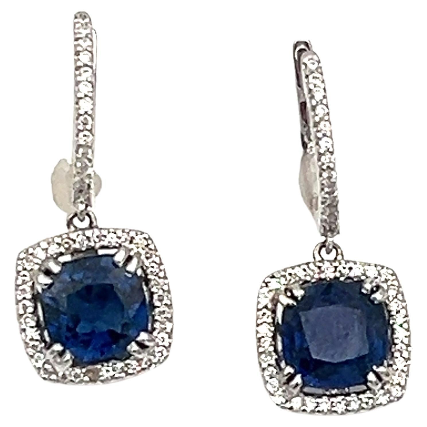 3.71 ct Natural Sapphire & Diamond Earrings For Sale