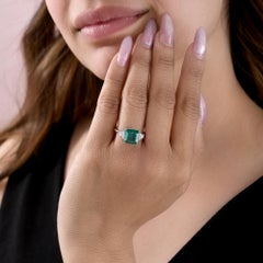 3.71 TCW Natural Emerald-Cut Emerald Three-Stone Ring 18k White Gold