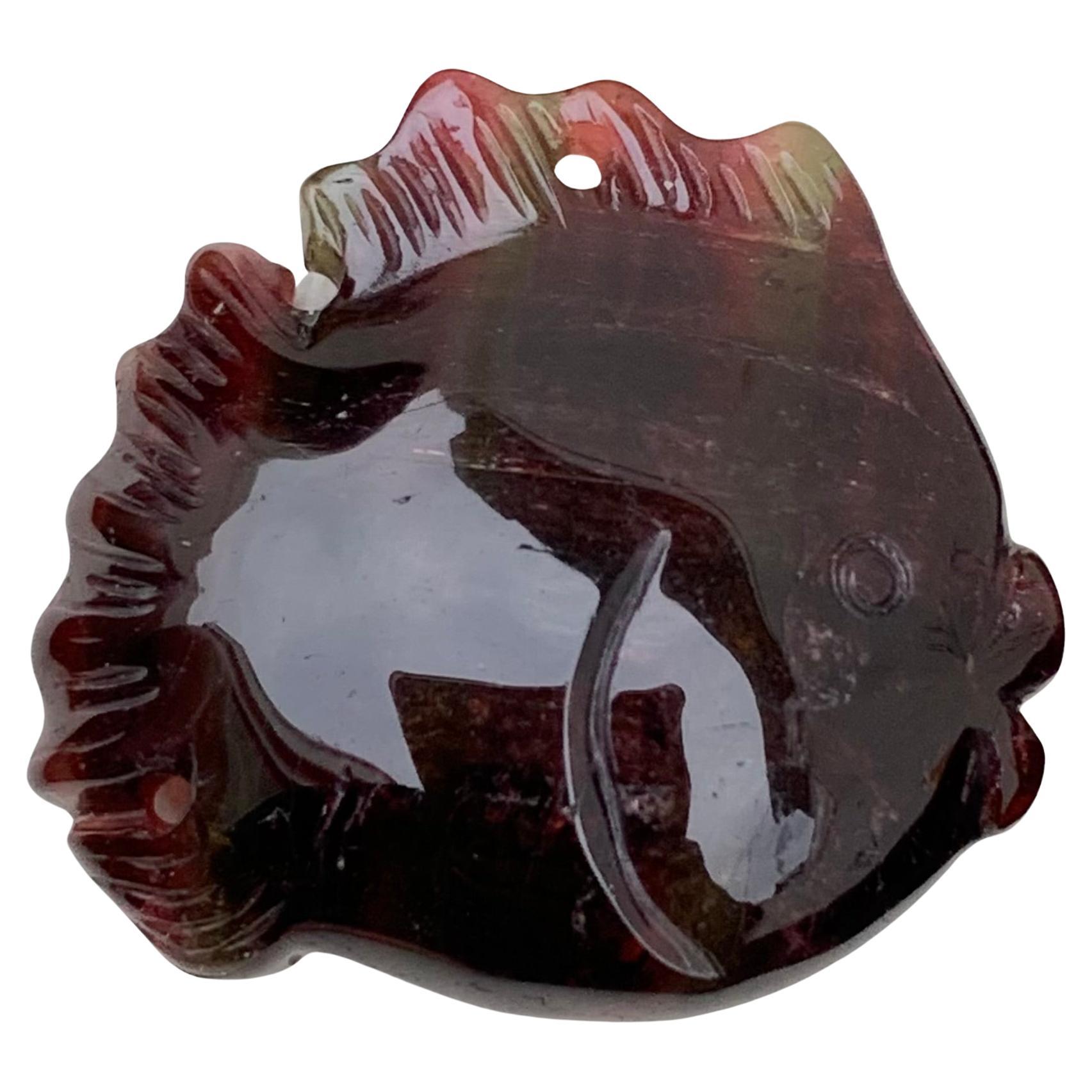 37.10 Carat Amazing Fish Shape Tri Colour Tourmaline Drilled Carving From Africa For Sale