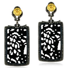 37.10ct Carved jade Dangle Earring With Diamonds Made In 18k White Gold & Silver