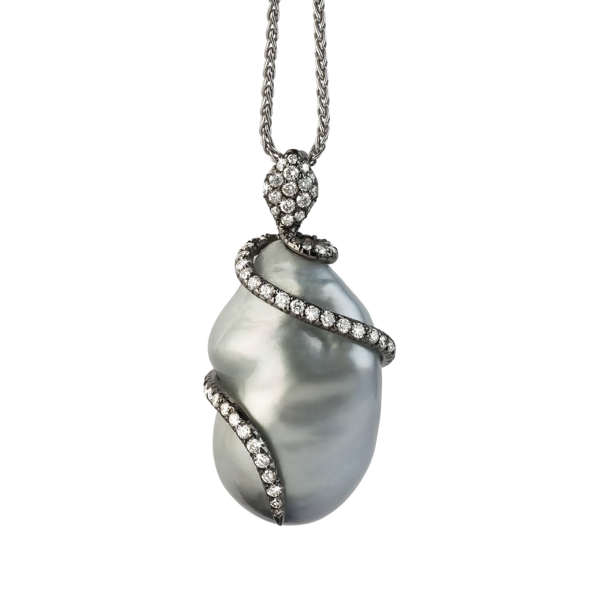 37.13 Carat Baroque Australian Pearl, Valadier Snake Pearl Pendant Necklace For Sale