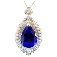 37.13 Carat Tanzanite and Diamond 18 Karat Gold Pendant Necklace