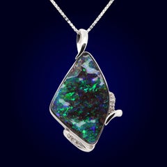 37,17 Karat Boulder-Opal, Diamant & 18 Karat Weißgold Halskette