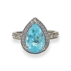 3.71ct Vivid Neon Copper-Bearing Blue Paraiba Tourmaline Ring 18K Gold Certified