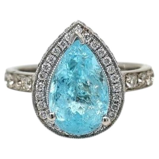 Anillo con turmalina Paraíba azul neón intenso con trazas de cobre, de 3,71 ct, en oro de 18 quilates, con certificado