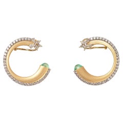 3.71cts Diamond and 2.17cts Natural Emerald Earrings in 18K Gold