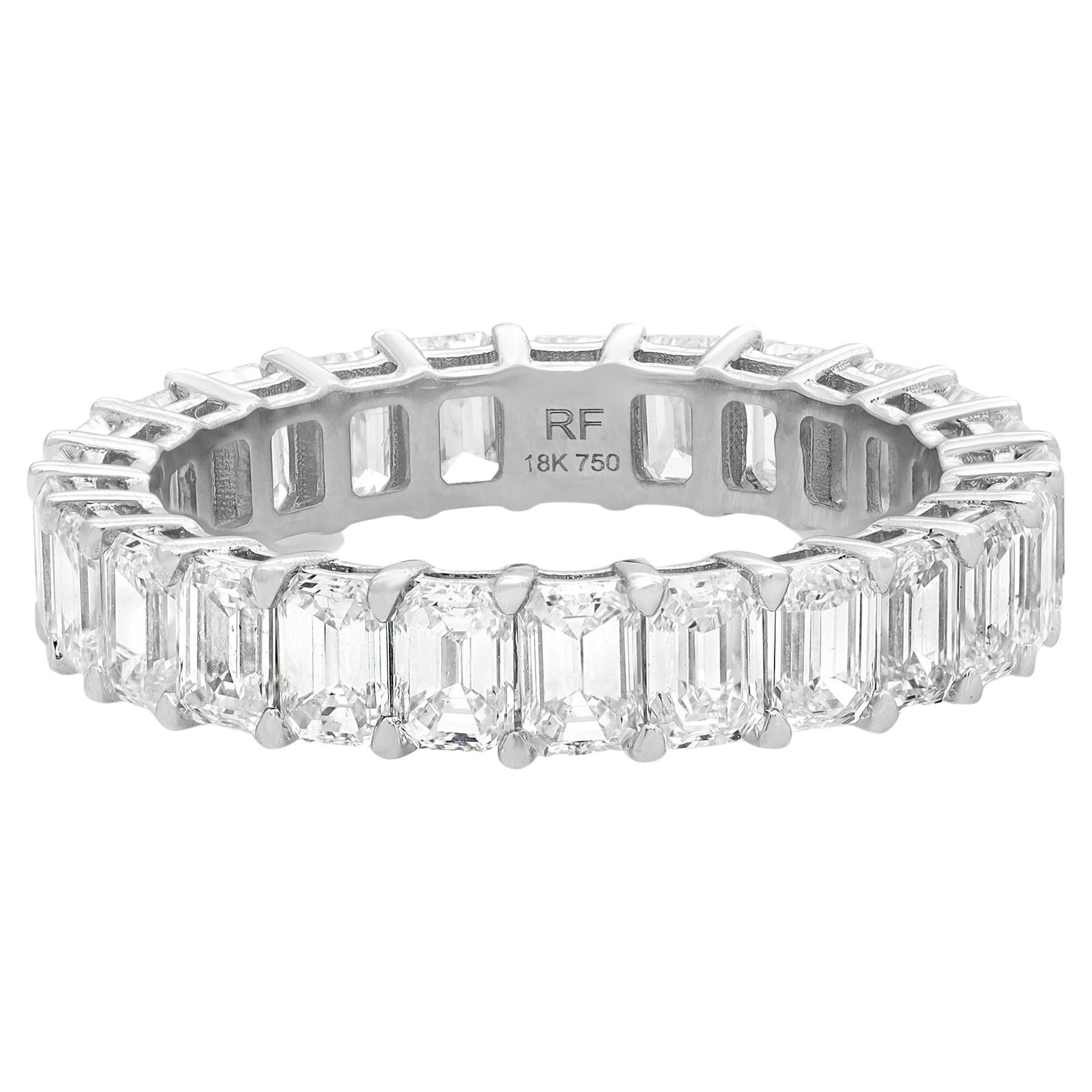 3.71cttw Emerald Cut Diamond Eternity Band Ring 18K White Gold For Sale