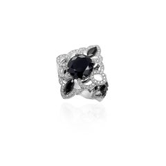 3.72 Carat Black Spinel and Diamond Ring in 18k White Gold