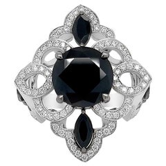 3.72 Carat Black Spinel and Diamond Ring in 18k White Gold
