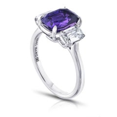 3.72 Carat Cushion Purple Sapphire and Diamond Platinum Ring