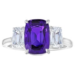 Vintage 3.72 Carat Cushion Purple Sapphire and Diamond Platinum Ring