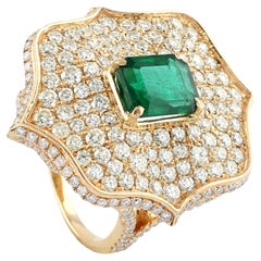 3.72 Carat Diamond 2.51 Carat Emerald 14 Karat Gold Taj Ring