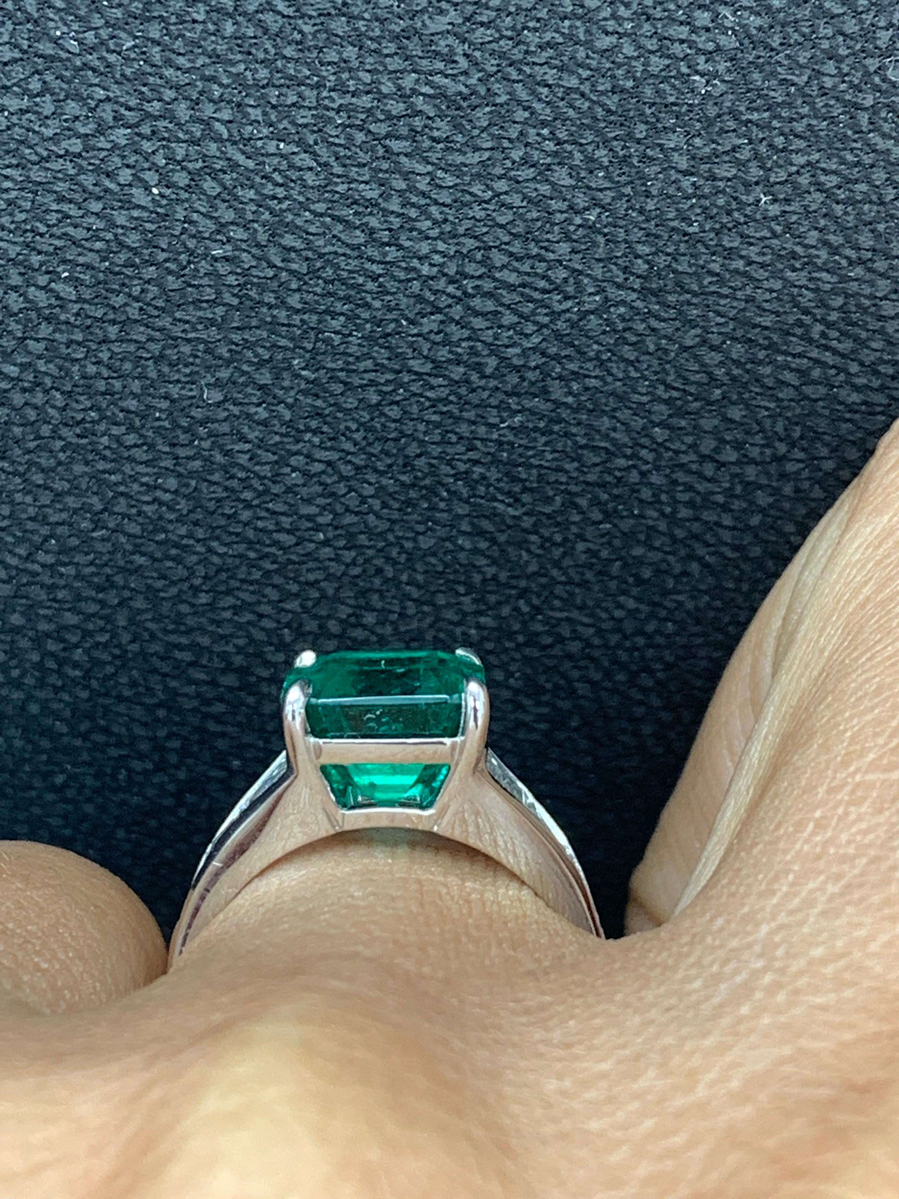 3.72 Carat Emerald Cut Emerald and Diamond Engagement Ring in Platinum For Sale 8