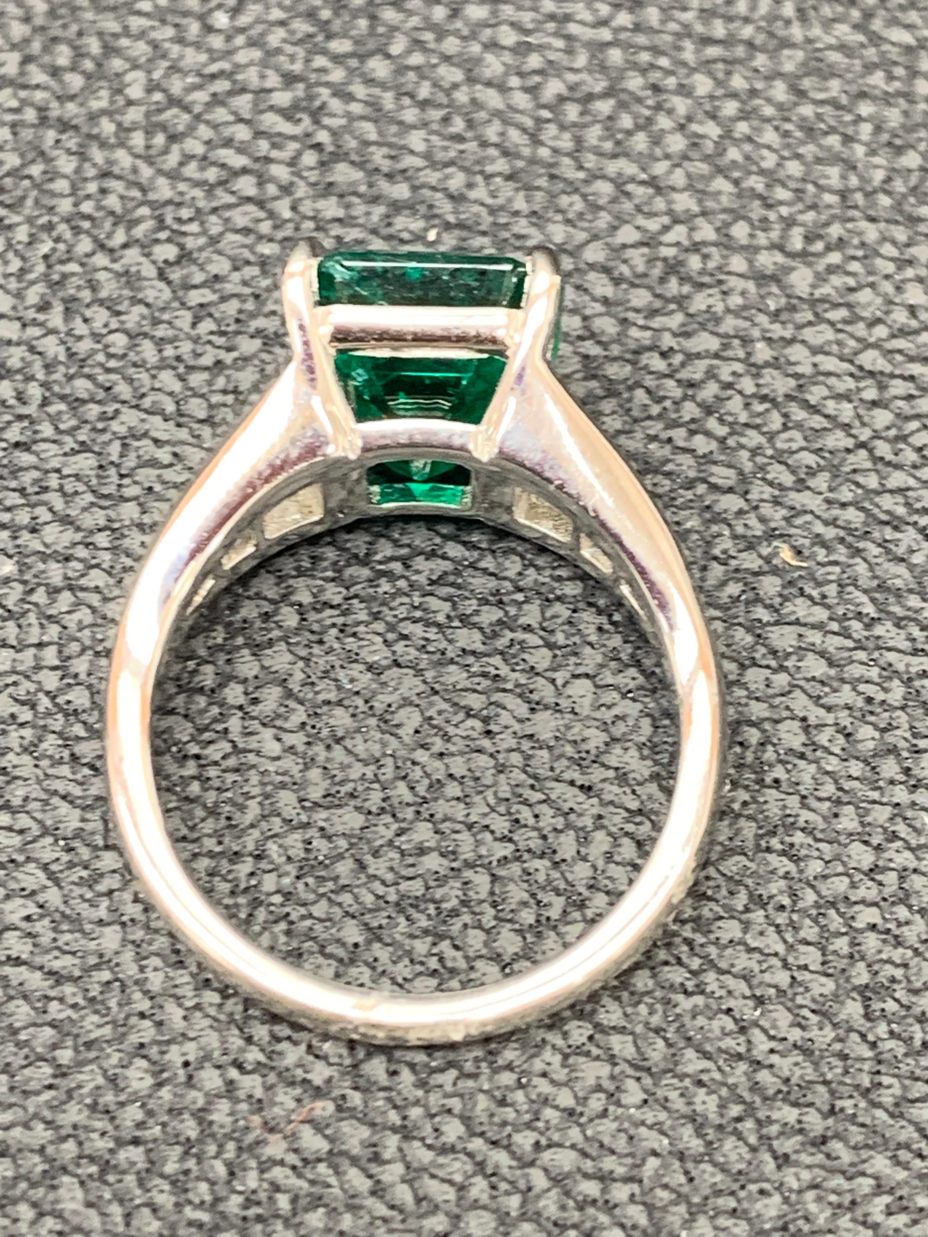 Women's 3.72 Carat Emerald Cut Emerald and Diamond Engagement Ring in Platinum For Sale