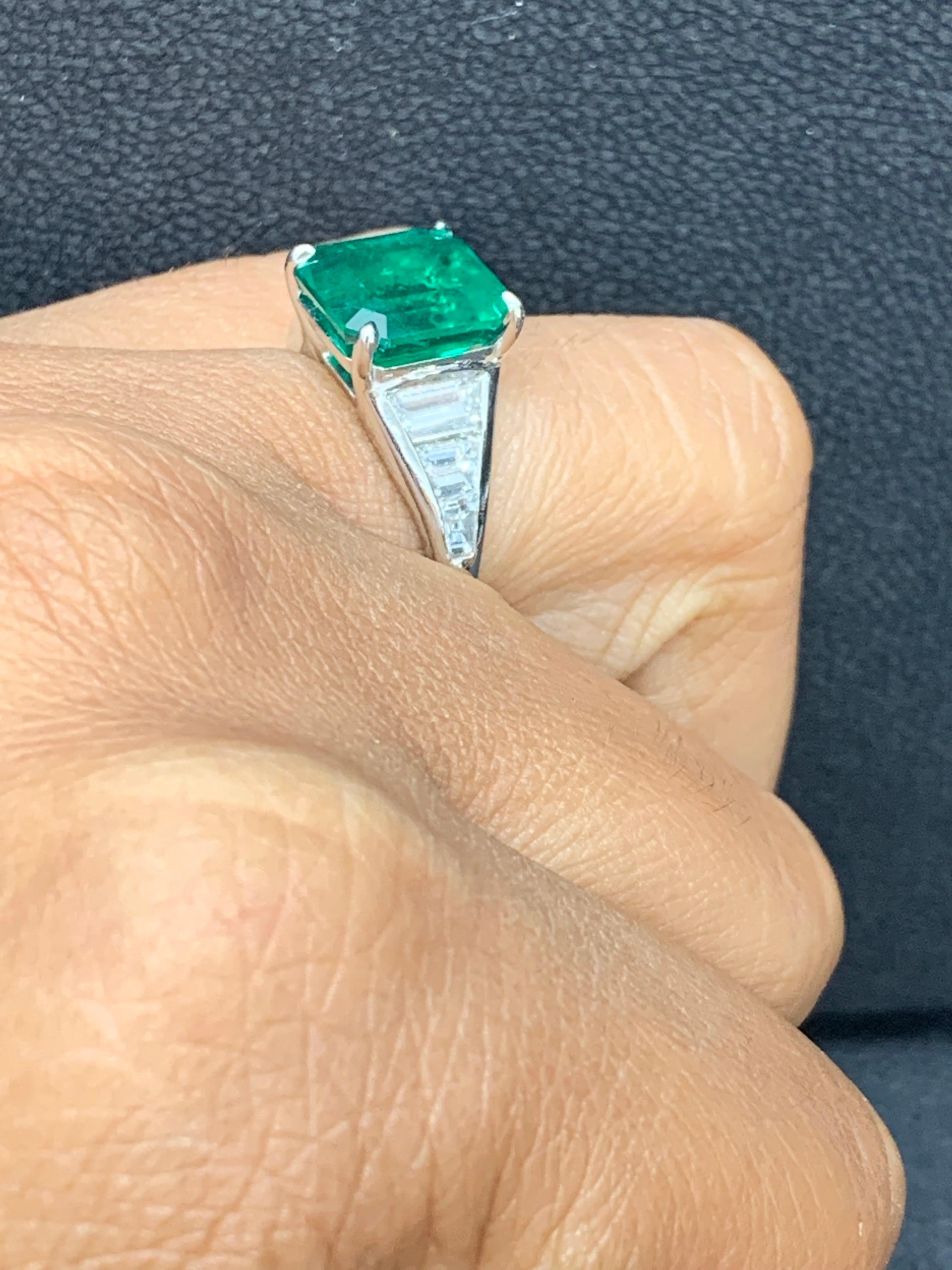 3.72 Carat Emerald Cut Emerald and Diamond Engagement Ring in Platinum For Sale 4