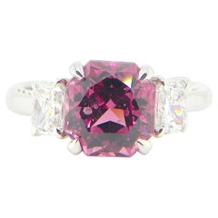 3.72 Carat GIA Certified Burma No Heat Purplish Pink Spinel and Diamond Ring