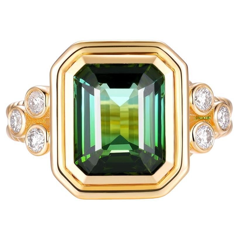 3.72 Carat Green Tourmaline Cocktail Ring in 18K Yellow Gold For Sale