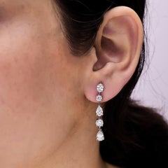3.72 Carat Mixed Shape SI/H Diamond 18k White Gold Drop Earrings Fine Jewelry