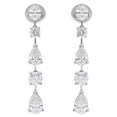 3.72 Carat Mixed Shape SI/H Diamond 18k White Gold Drop Earrings Fine Jewelry