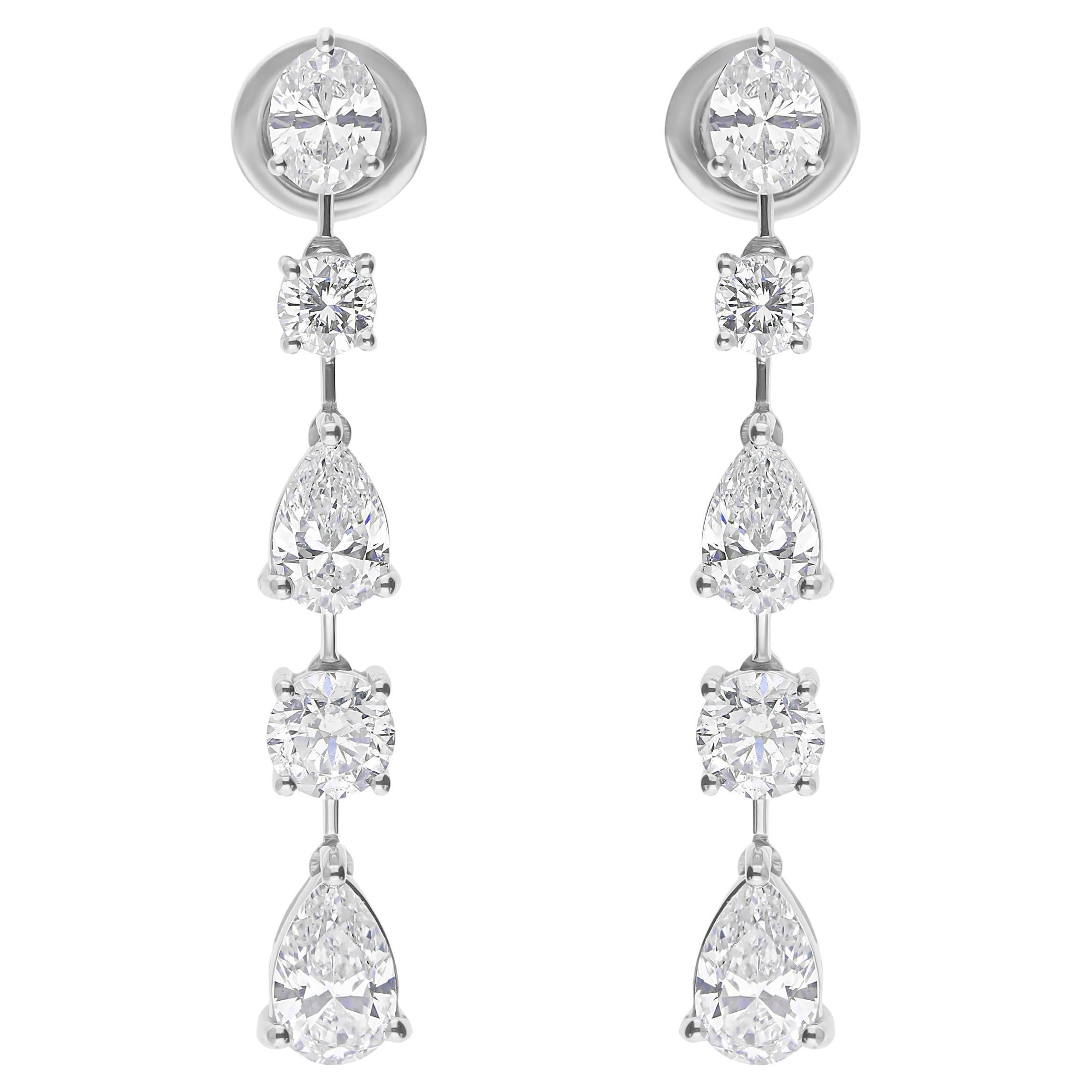 3.72 Carat Mixed Shape SI/H Diamond 18k White Gold Drop Earrings Fine Jewelry