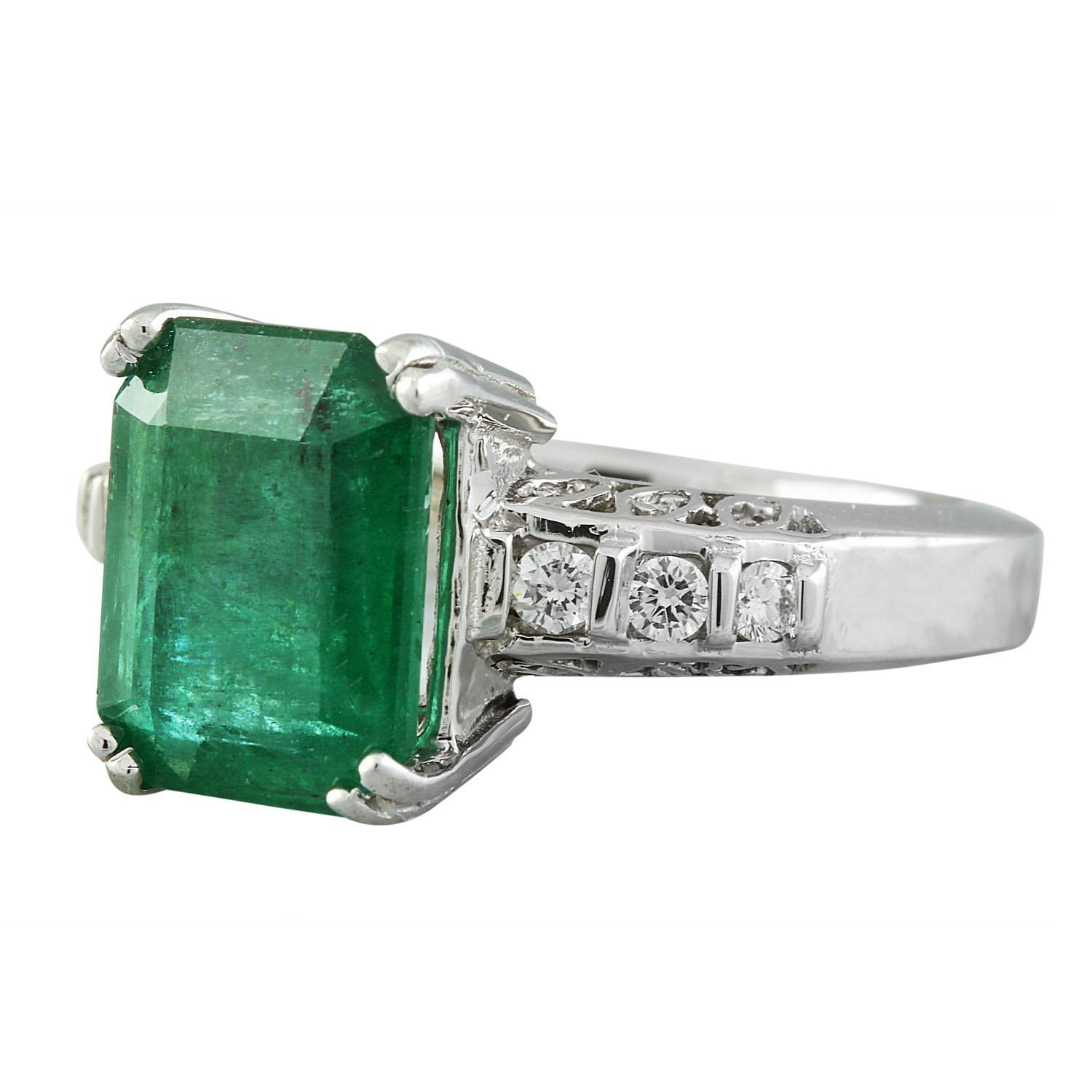 3.72 Carat Natural Emerald 14 Karat Solid White Gold Diamond RingStamped: 14K 
Ring Size: 7 
Total Ring Weight: 6.4 Grams 
Emerald Weight: 3.47 Carat (11.00x9.00 Millimeter) 
Diamond Weight: 0.25 Carat 
Quantity: 6
Face Measures: 11.00x9.00