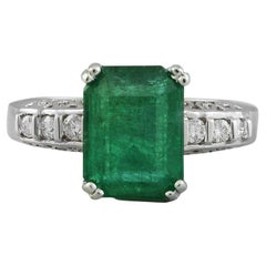 3.72 Carat Natural Emerald 14 Karat Solid White Gold Diamond Ring