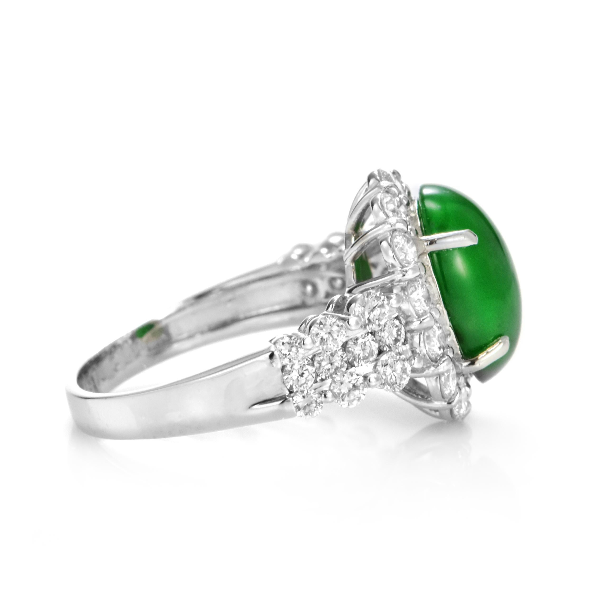 3.72 Carat Natural Type A Jade and Diamond Ring Made in Platinum For Sale 4