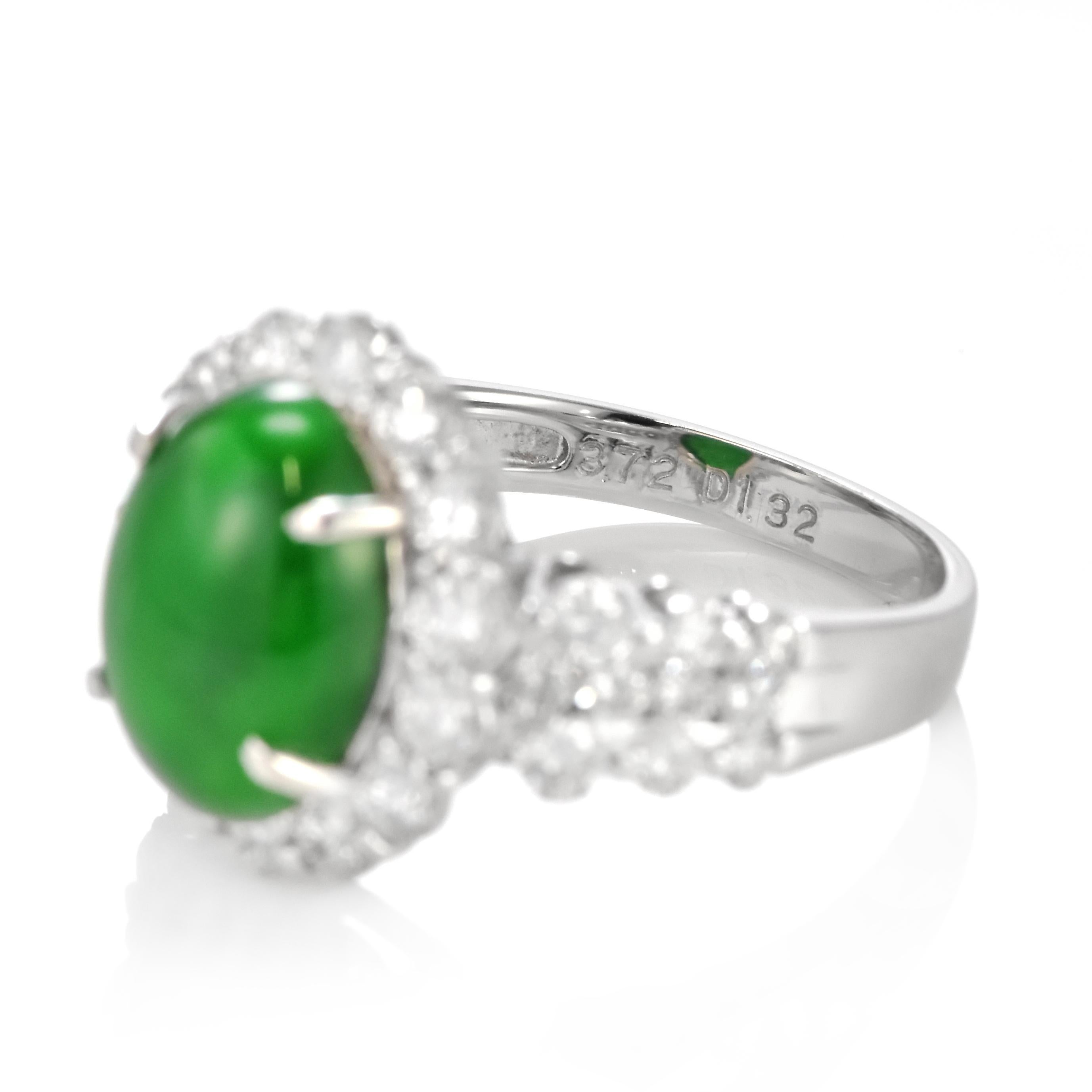 3.72 Carat Natural Type A Jade and Diamond Ring Made in Platinum For Sale 5