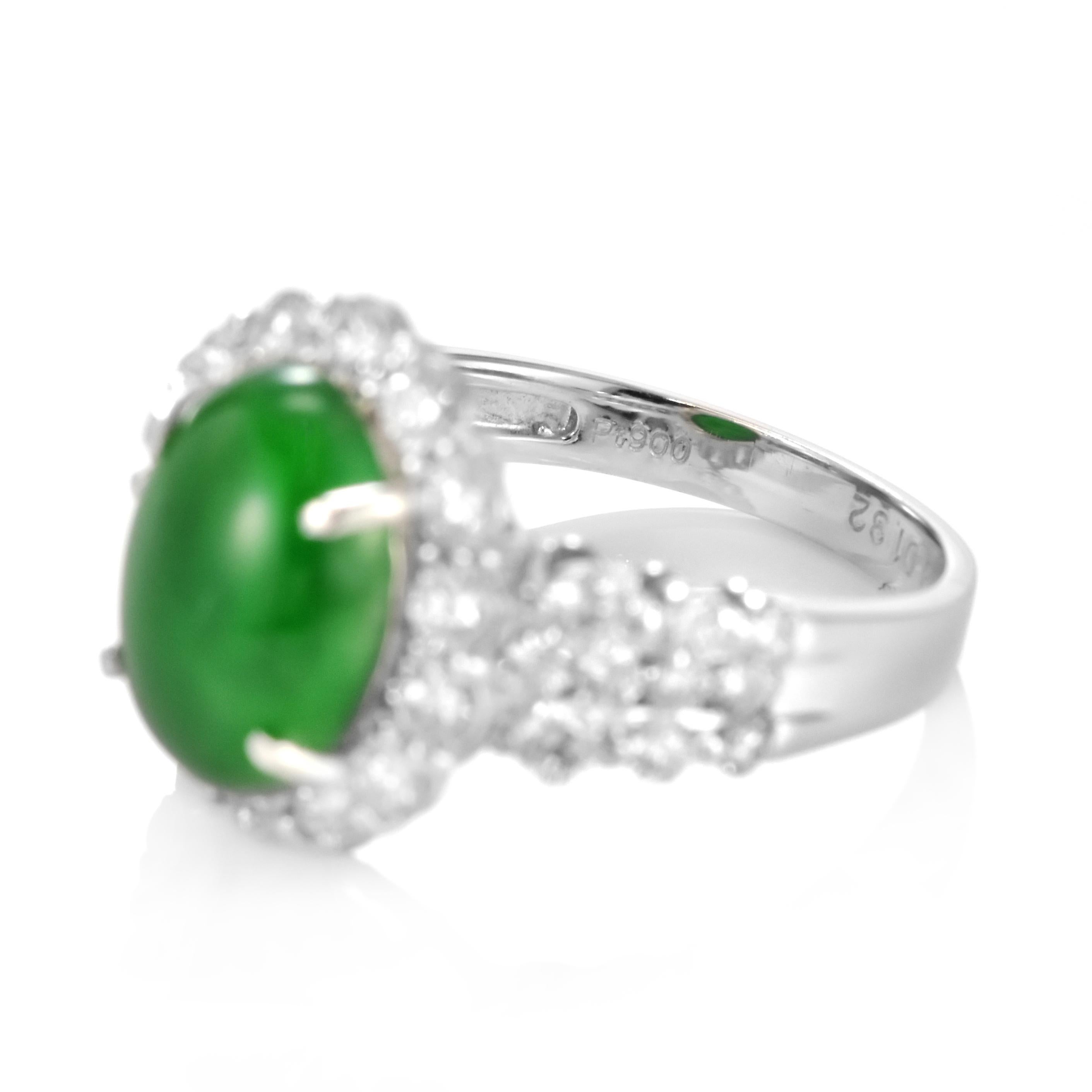 3.72 Carat Natural Type A Jade and Diamond Ring Made in Platinum For Sale 6