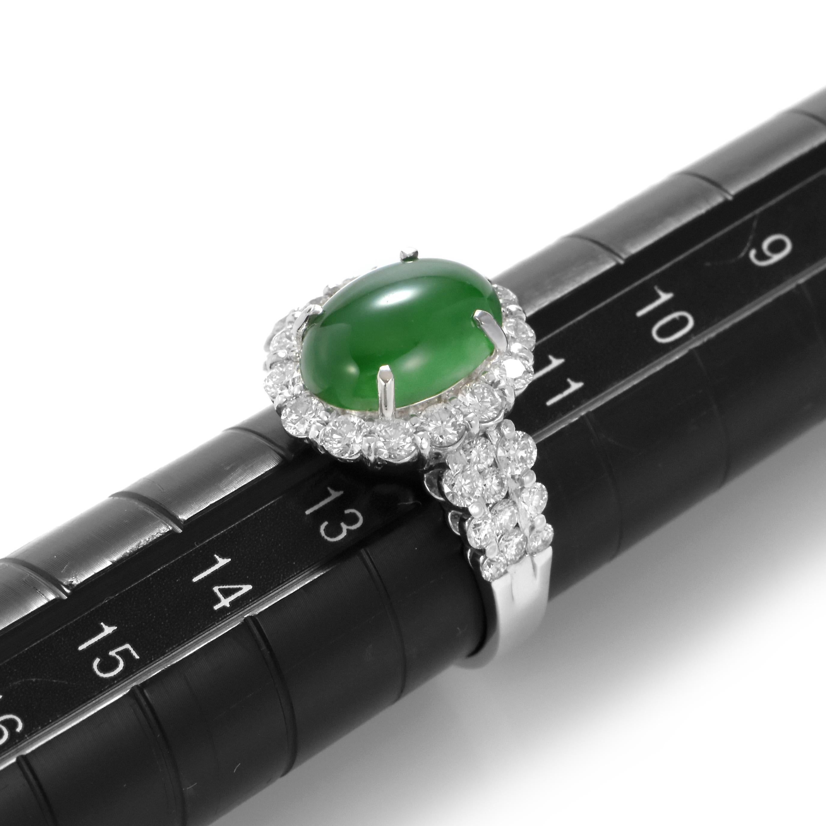 Women's 3.72 Carat Natural Type A Jade and Diamond Ring Made in Platinum For Sale