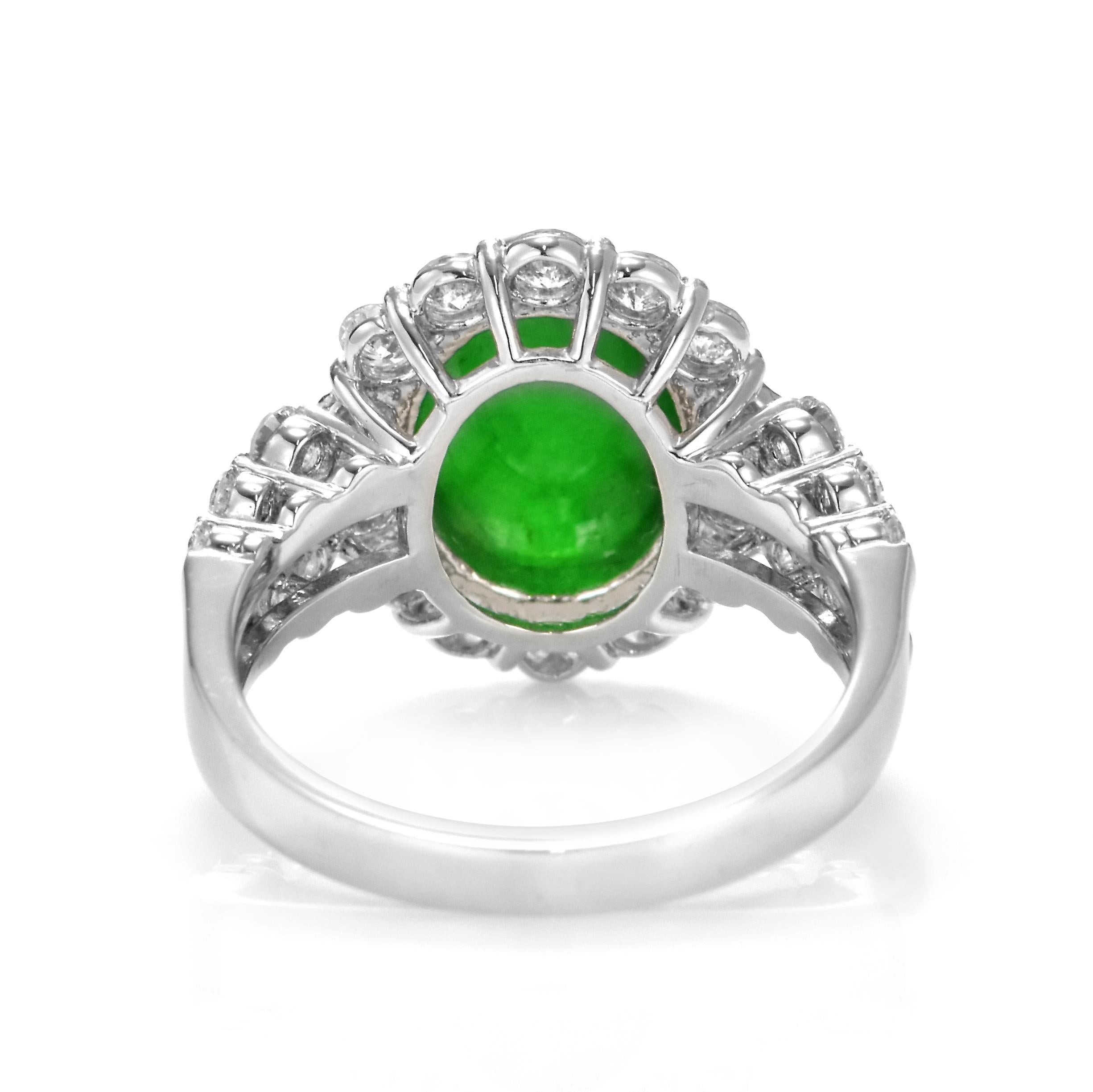 3.72 Carat Natural Type A Jade and Diamond Ring Made in Platinum For Sale 3