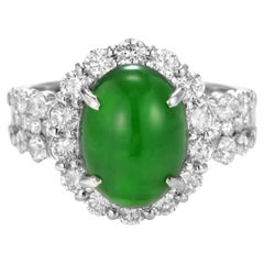 3.72 Carat Natural Type A Jade and Diamond Ring Made in Platinum