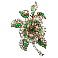 3.72 Carat Old European Diamond 2.45 Carat Emerald 18K WG/Silver Pin Brooch