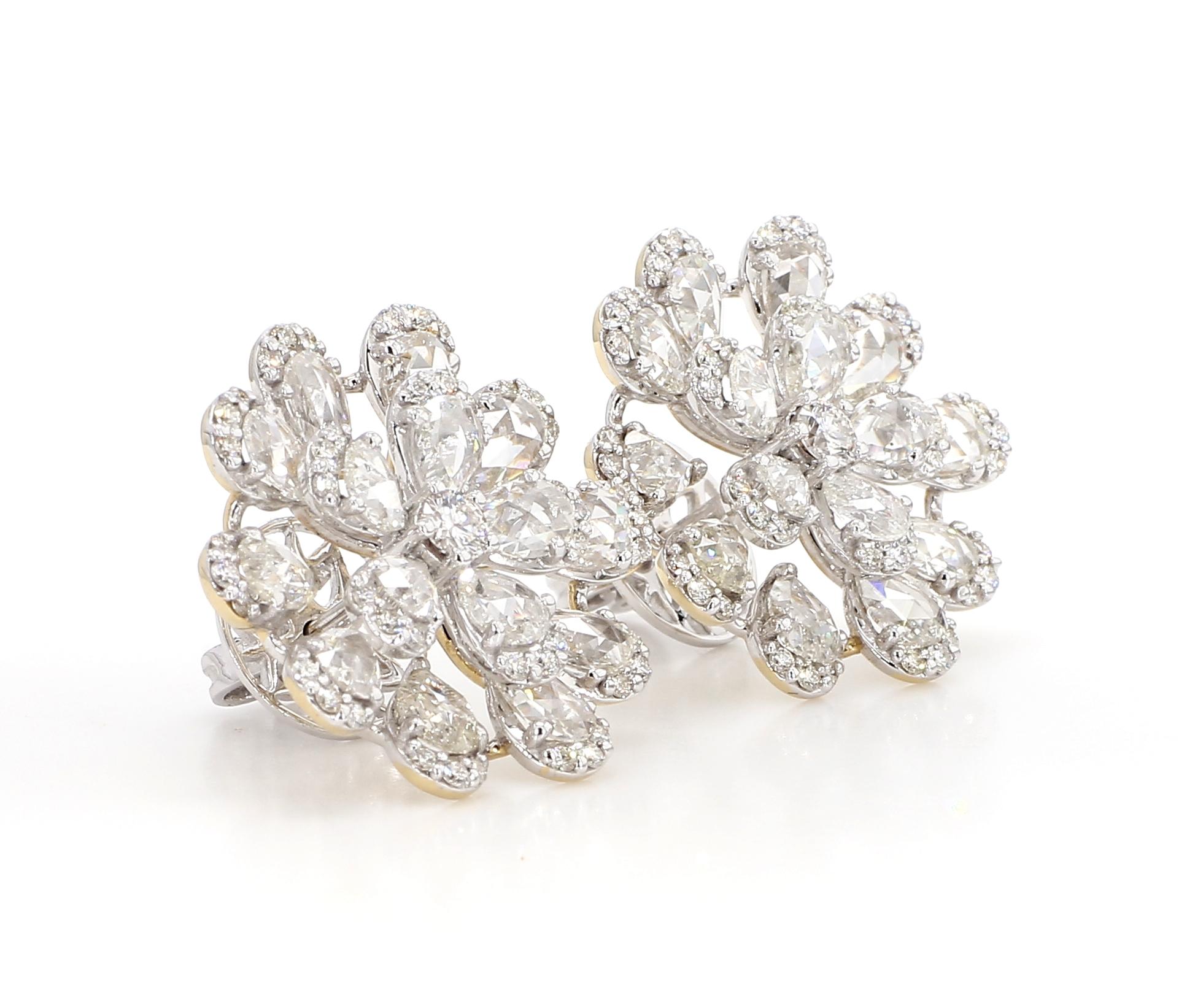 Boucles d'oreilles en or blanc 18 carats, diamant taillé en rose, 3,72 carats en vente 4