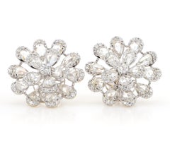 3.72 Carat Rose Cut Diamond 18K White Gold Earrings