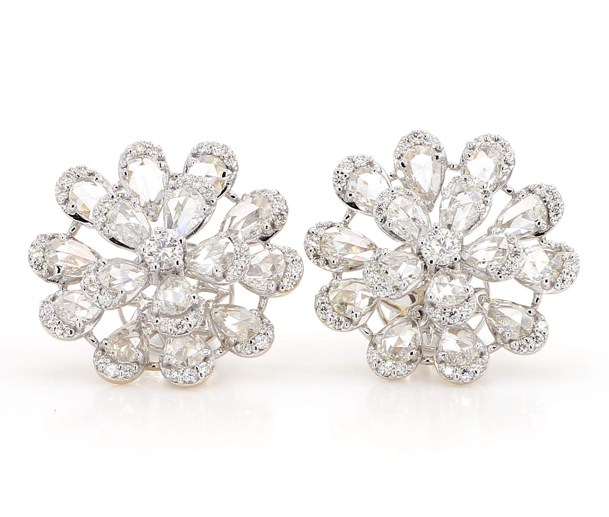 Moderne Boucles d'oreilles en or blanc 18 carats, diamant taillé en rose, 3,72 carats en vente