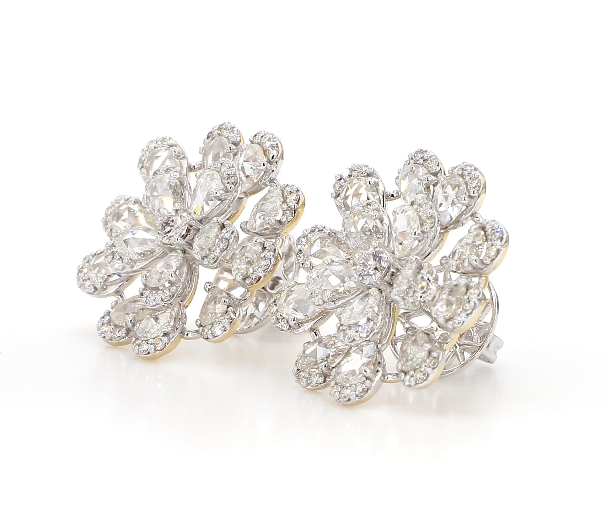 3.72 Carat Rose Cut Diamond 18K White Gold Earrings In New Condition For Sale In New York, NY